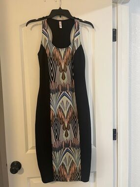 Xhilaration Black Midi Dress with Multicolor Geometric Panel